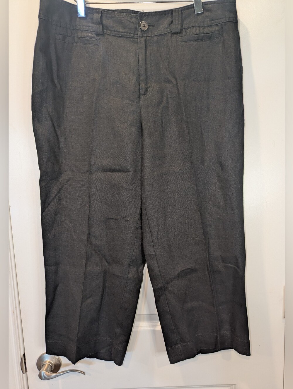 Madison 100% Linen Black Cropped Capri Pants Women's Size 14